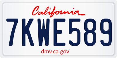 CA license plate 7KWE589