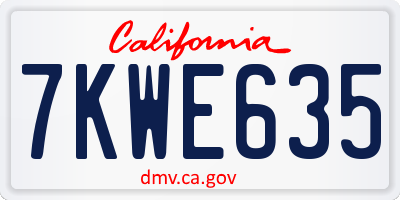 CA license plate 7KWE635