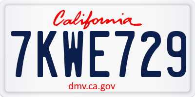 CA license plate 7KWE729