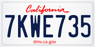 CA license plate 7KWE735