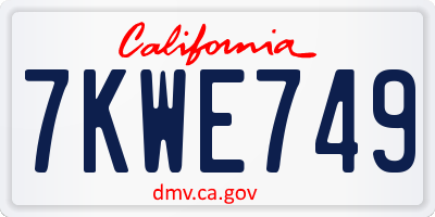 CA license plate 7KWE749