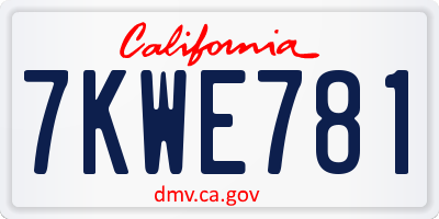 CA license plate 7KWE781