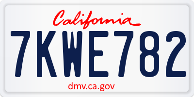 CA license plate 7KWE782