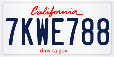 CA license plate 7KWE788