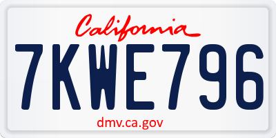 CA license plate 7KWE796