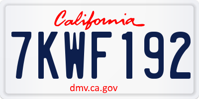 CA license plate 7KWF192