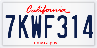 CA license plate 7KWF314