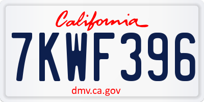 CA license plate 7KWF396