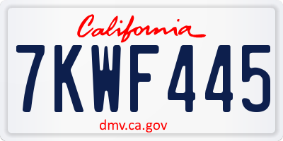 CA license plate 7KWF445