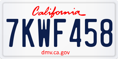 CA license plate 7KWF458