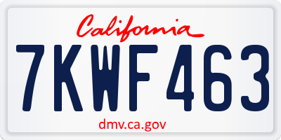 CA license plate 7KWF463