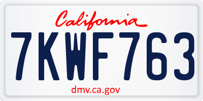 CA license plate 7KWF763