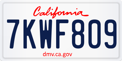 CA license plate 7KWF809