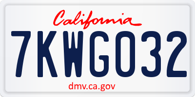 CA license plate 7KWG032