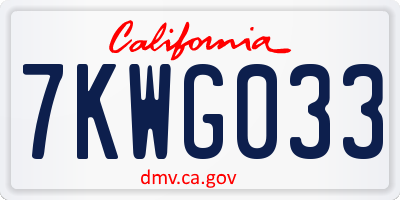 CA license plate 7KWG033