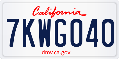 CA license plate 7KWG040