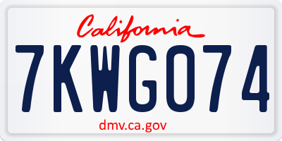 CA license plate 7KWG074