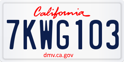 CA license plate 7KWG103