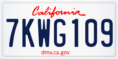 CA license plate 7KWG109