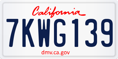 CA license plate 7KWG139