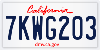 CA license plate 7KWG203