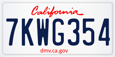CA license plate 7KWG354
