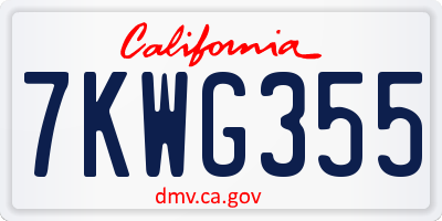 CA license plate 7KWG355