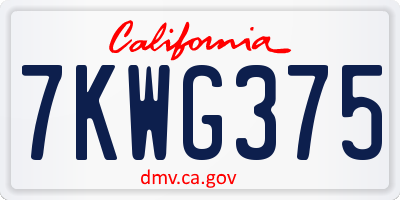 CA license plate 7KWG375