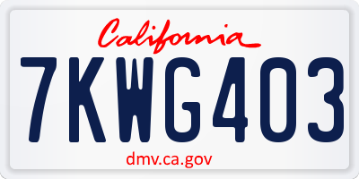 CA license plate 7KWG403