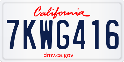 CA license plate 7KWG416