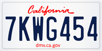 CA license plate 7KWG454