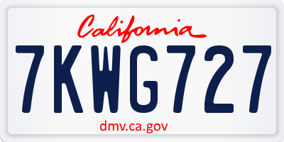 CA license plate 7KWG727