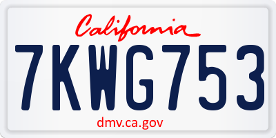 CA license plate 7KWG753