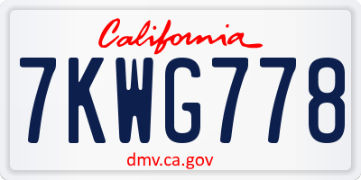 CA license plate 7KWG778