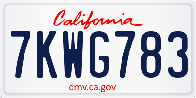 CA license plate 7KWG783