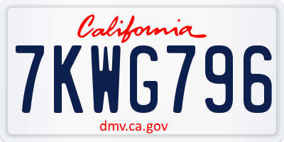CA license plate 7KWG796