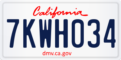 CA license plate 7KWH034