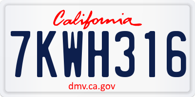 CA license plate 7KWH316
