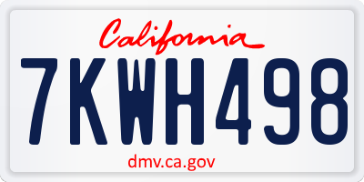 CA license plate 7KWH498