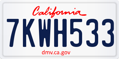 CA license plate 7KWH533