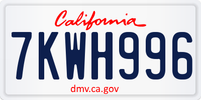 CA license plate 7KWH996