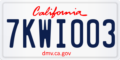 CA license plate 7KWI003