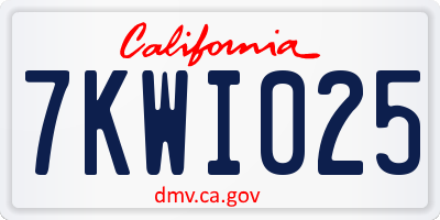 CA license plate 7KWI025