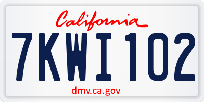 CA license plate 7KWI102