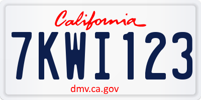 CA license plate 7KWI123