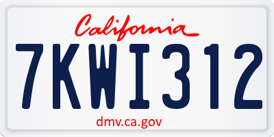 CA license plate 7KWI312