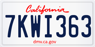 CA license plate 7KWI363