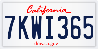 CA license plate 7KWI365