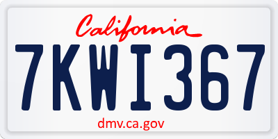 CA license plate 7KWI367