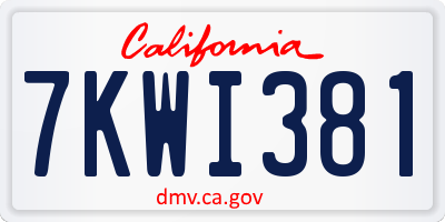 CA license plate 7KWI381